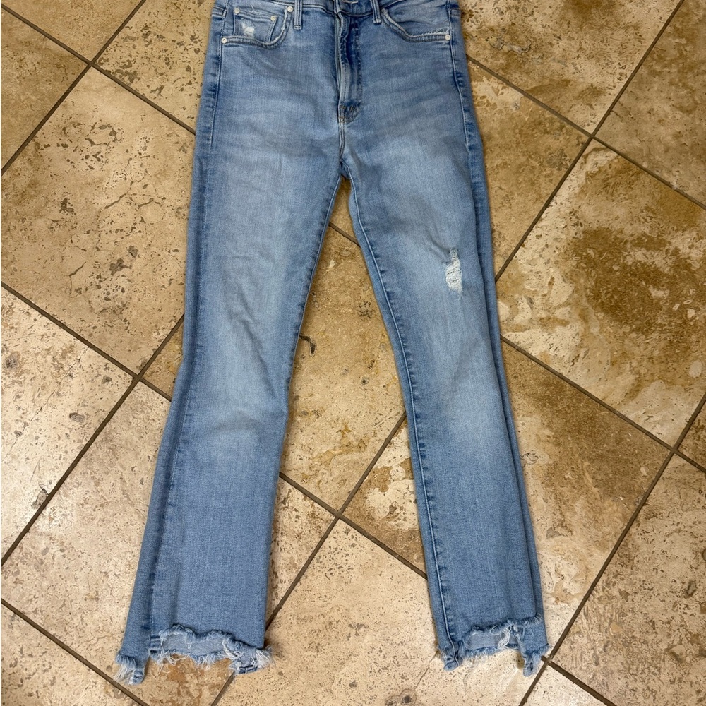 Mother step fray light denim jeans